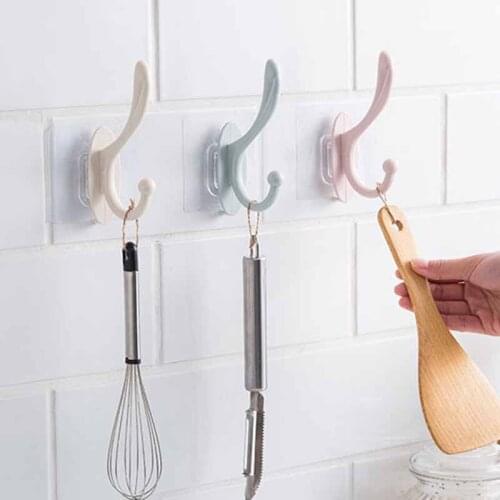 2 PCs Clothes Hook Strong Adhesive Non Trace Non Perforation Coat And Hat Hook Door Back Hook Hanger Plastic Hanger Double Hook