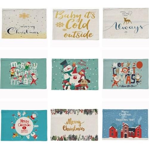 Christmas Tree Kitchen Placemat Coaster Santa Claus Dining Table Mats Snowman Cotton Linen Pad Bowl Cup Mat 44x28cm