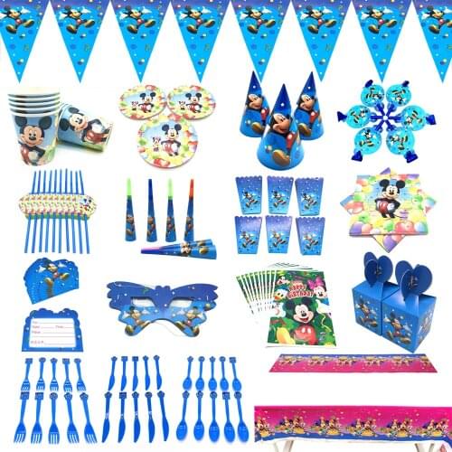 Mickey Mouse Birthday Banner Party Decorations Balloons Mickey Mouse Party Hat Napkin Plate Cup Tablecloth Supplies For Kids Boy