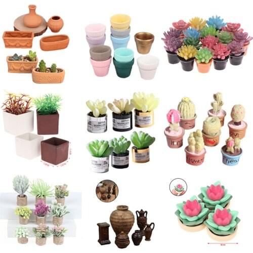 Dollhouse Miniature Potted Succulent Plant Model Accessories Simulation Toy For Dollhouse Furniture Decoration Doll House Decor
