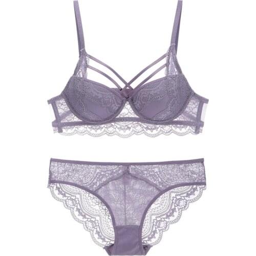 Fashion Bandage Brassiere Black Push Up Bra Panties Set Lace Lingerie Embroidery Thick Cotton Underwear Set Women Bras Sexy