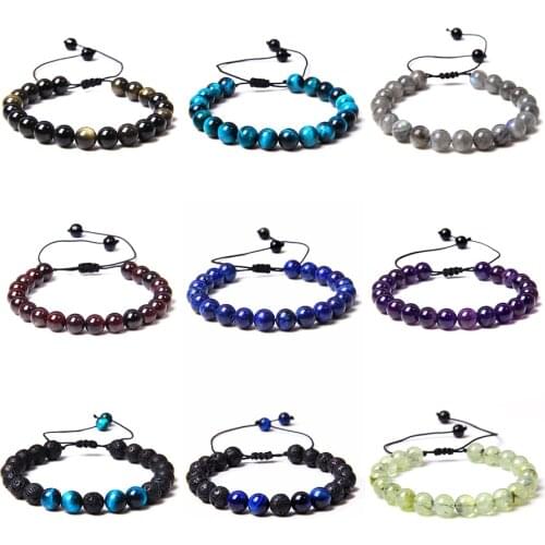 Fashion Braided Bracelet Natural Labradorite Tiger Eye Stone Beads Wove Adjustable Bracelet for Women Men Couple Jewelry Gifts