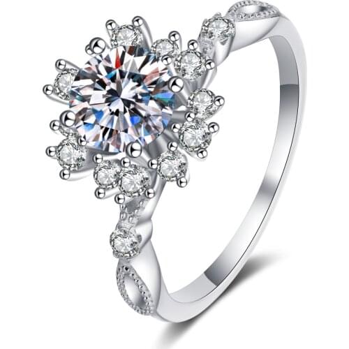 Moissanite Ring 925 Sterling Silver Passed Diamond Test Excellent 0.5-1Ct Gem Fortune Flower Ring Fashion Women Ornament Luxury