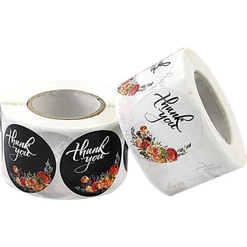 50pcs colorful flower thank you stickers white with black background labels sticker scrapbooking for journal stationery sticker