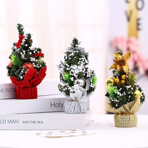 20cm Desk Christmas Tree Ornaments Mini Tree Xmas Decor Artificial Small Christmas Tree Decorations for Home Office Tabletop