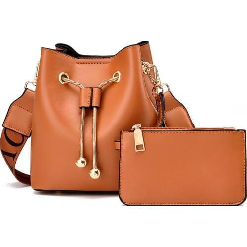 New 2 Sets Bucket Bags Women Solid Pattern Handbag Retro Totes Ladies PU Leather Shoulder Messenger Bags and Clutch Green