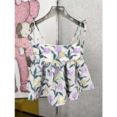 New women fashion 2021 sleeveless sexy casual bow strap print top 0322