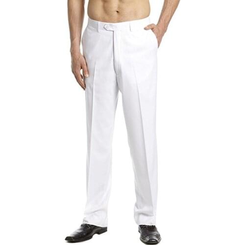 New Arrival Custom Made Mens Dress Pants Trousers Flat Front Slacks Solid WHITE Men Suit Pants Party Pants Wedding pants