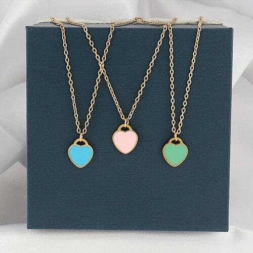 Color Heart Necklace Stainless Steel Necklace For Women Geometric Flower Star Moon Necklace Smiley Chain Necklace Jewelry