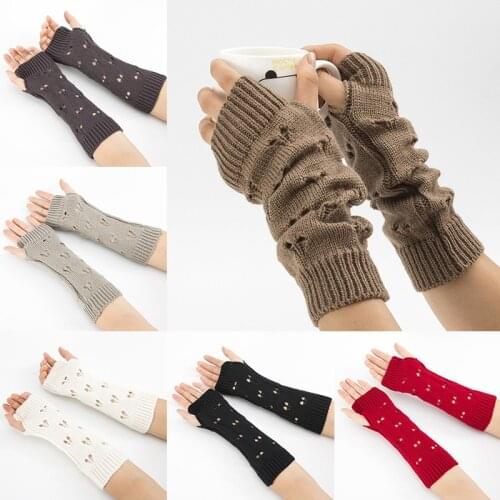 1 Pair Autumn Winter Women Knit Gloves Arm Wrist Sleeve Hand Warmer Girls Love Long Winter Mittens Fingerless Gloves