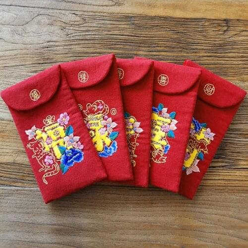 Chinese Style Gift Red Envelop Unfinished Embroidery Kit Sewing Cross Stitch Set Purse Bag Magnetic Snap Beginner Materials Pack