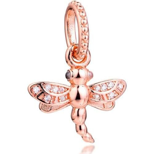 Fit Pandora Bracelets S925 Original Sparkling Dragonfly Pendant Charm Sterling Silver Beads for Jewelry Making Women Charms Bead