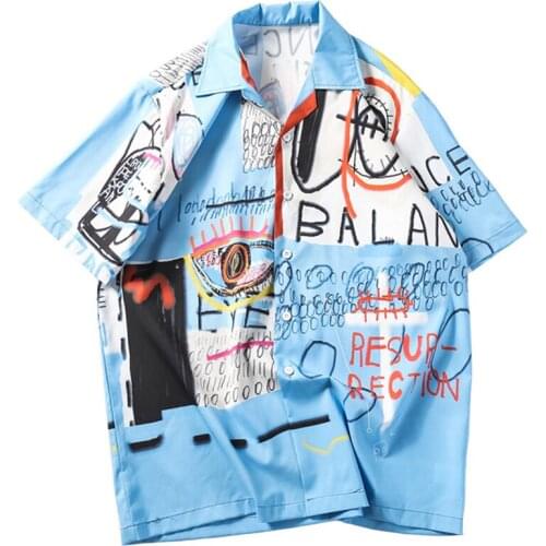 Hip Hop Shirt Streetwear Men Hawaiian Shirt Graffiti Print Harajuku Beach Shirt HipHop Summer Thin Tops Short Sleeve HH148