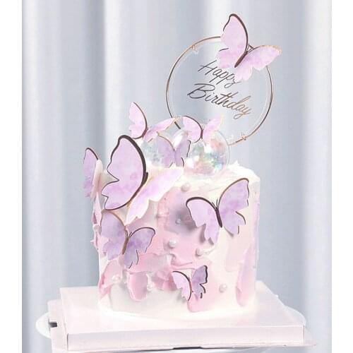 Happy Birthday Cake Toppers Cake Decoration Handmade Biling Colourful Laser Butterfly Bride Dessert For Wedding Party Baby Gifts