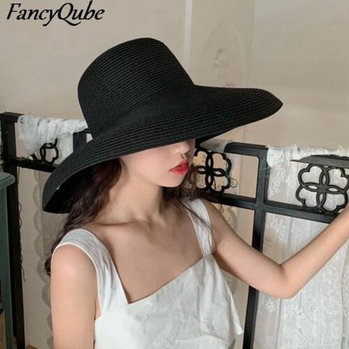 2021 Female Summer Womens Hat Hepburn Style Vintage Design Wide Side Straw Hat Solid Color Beach Holiday Beach Hat Big Sun Hat