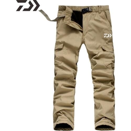 Daiwa Pants Men Fishing Pants Winter Thermal Solid Multi-pocket Cotton Casual Trousers Sport Loose Pants Men In Sweatpants