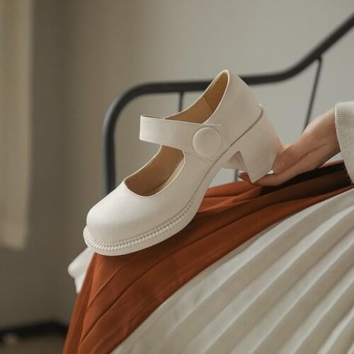 2021 Genuine Cow Leather Mary Janes Women Shoes Round Toe Pumps Party Spring/Autumn Concise