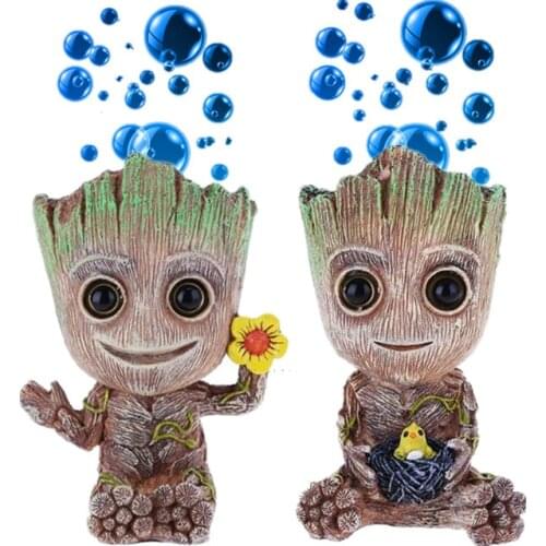 Resin Aquarium Decoration Fish Tank Ornament Cute Tree Baby Groot Figure Plant Bonsai Garden Home Decor Aquarium Accessories