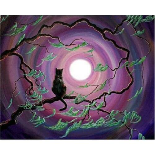YIKEE Diamond Painting Cats Moon Full Square Cross Stitch DIY Diamond Painting Diamond Mosaic Rhinestones Home Decor k886