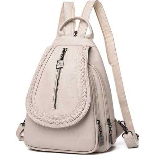 Women Leather Backpacks Zipper Female Chest Bag Sac a Dos Travel Back Pack Ladies Bagpack Mochilas School Bags For Teenage Girls