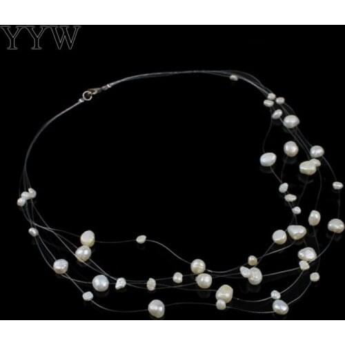 Invisible Chain Necklace Choker Bib Women Colar Natural Freshwater Pearl Transparent Fishing Line Statement Collier Femme Gift