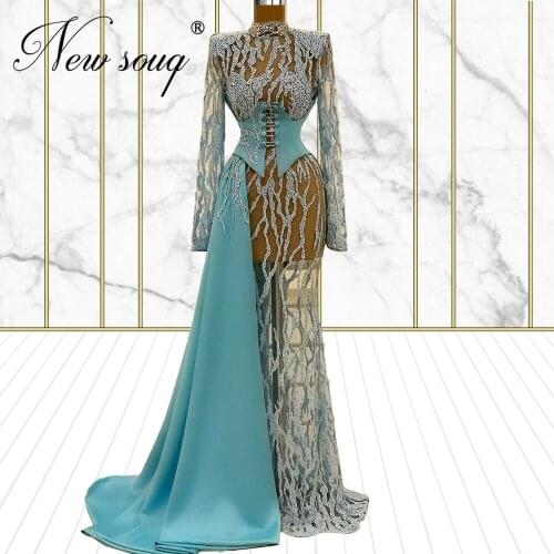 Robe De Soiree Heavy Beading Diamond Evening Dresses 2021 Party Gowns For Women See Through Women Prom Dresses For Dubai Arabic