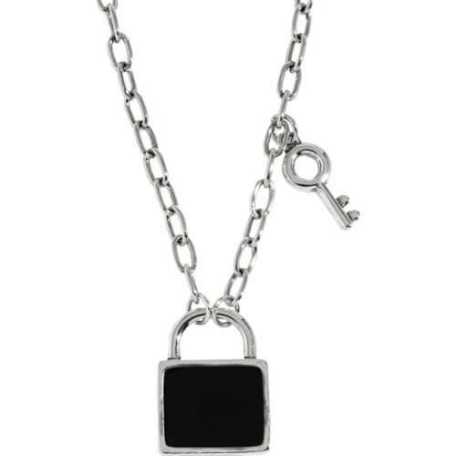 S925 sterling silver Vintage Black dripping glue lock key 2021 new summer pendant necklace Dainty Casual Womens wholesale