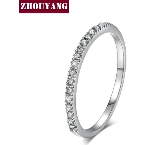 ZHOUYANG Dainty Ring Top Quality ZYR133 Concise Cubic Zirconia Silver Color Fashion Wedding Jewelry Rings Full Sizes