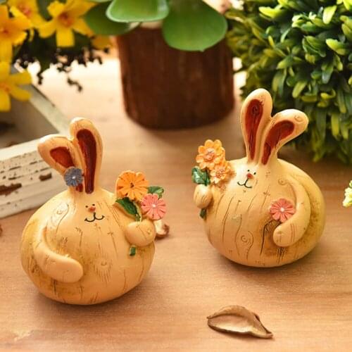Creative Cartoon Decoration Rabbit Resin Desk Top Decoration Living Room Bedroom Handicraft Birthday Gift Figurines 2PCS
