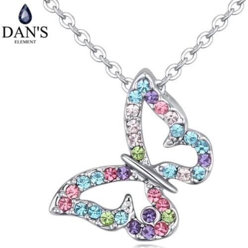 DANS 4 Colors Real Austrian Crystals butterfly Pendant Necklace for women Fashion Necklace New Sale Hot #115610