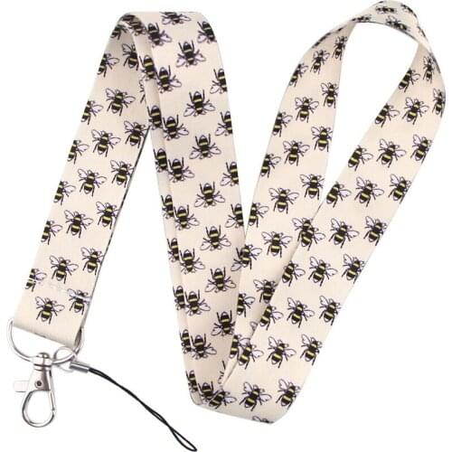 European and American Fashion Exquisite Bee Lanyards Keychain Mobile Phone Hang Rope Straps Webbing Metal Key Chain Accessories