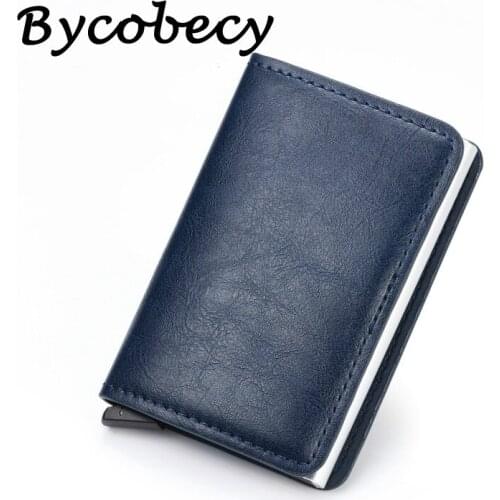 Bycobecy RFID Bloking England Style Wallet Men And Women Card Holder Metal Aluminum Solid Slim Small Mini Wallet Cartera Mujer