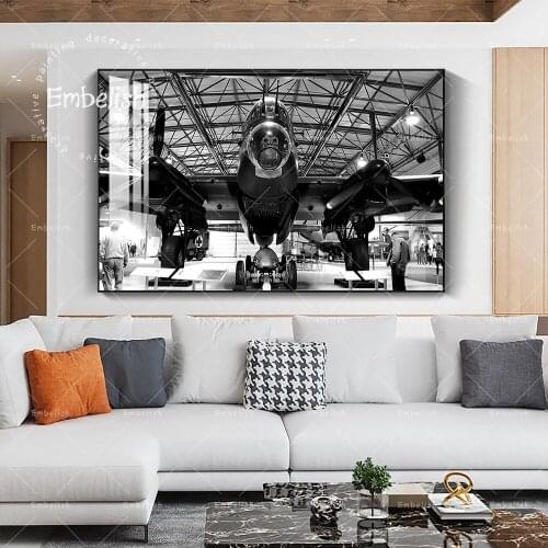 Black And White Airplane Aircraft In Repair Cool Office Artworks For Living Room Wall Art Posters HD Canvas Painting Hone Decor
