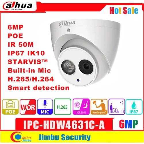 Dahua 6MP IP camera POE IPC-HDW4631C-A 4MP IPC-HDW4433C-A IR50M H.265 support Built-in MIC IP67 CCTV Dome security Camera