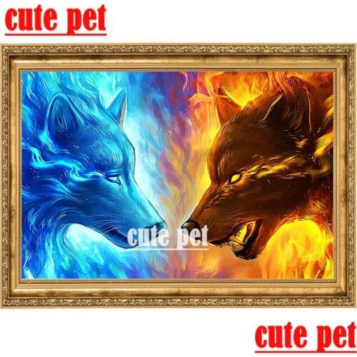 Puzzle Ice and Fire Wolf DIY Mosaic Diamond Painting wallpaper Cross-stitch Diamond 5d diamond painting diamond full diamond