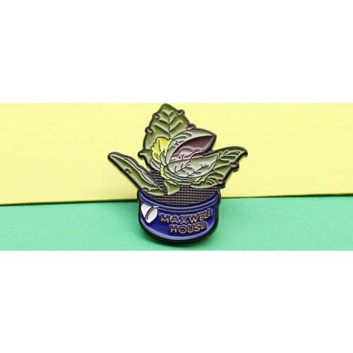Creative Cartoons Green Plants Flower Pots Potted Plants Enamel Brooches Coffee Beans Alloy Badges Clothes Bags Pins Accessories