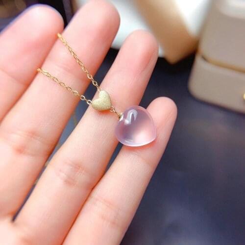 Super Good Color Rose Quartz Necklace Pendant 925 sterling silver Fine jewelry Natural And Real Rose Quartz Necklace