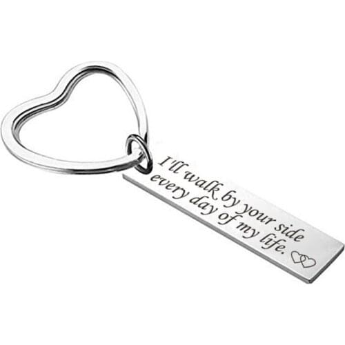 Metal Couple Keychain Keyring " I'll Walk By Your Side Every Day of My Life'' Key Chain Keys Accesories Gift Boyfriend Keyfob