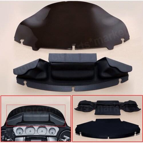 Motorcycle 3 Fairing Pouch Windshield Bag Clamps Storage Bags + 8"/10" Tint Wave Windshield For Harley Touring Glide 14-Up
