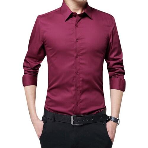 Men Long Sleeve Shirts Slim Fit Solid Business Formal Shirts for Autumn XIN-Shipping