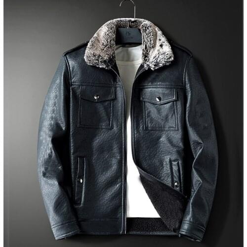 Male Spring Autumn Solid Color Vintage Overcoat Men Jacket 2021 Winter Faux Fur Coat Casual Motor Pu Leather