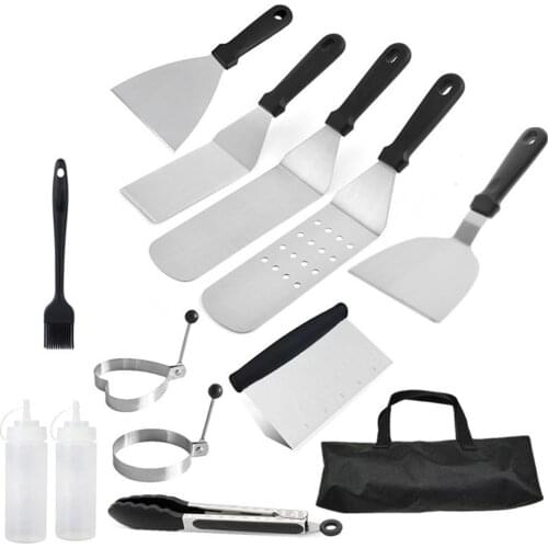 6 Set(12 Pcs/Set) Griddle Accessories Kit Grill Tools Spatula Scraper With Tote Bag for BBQ Teppanyaki Camping Wholesale K1