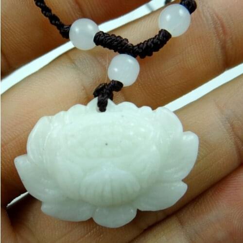 Natural stone Quartz crystal Chinese hand-carved statue of Lotus amulet pendant for diy jewelry making Necklace Accessories