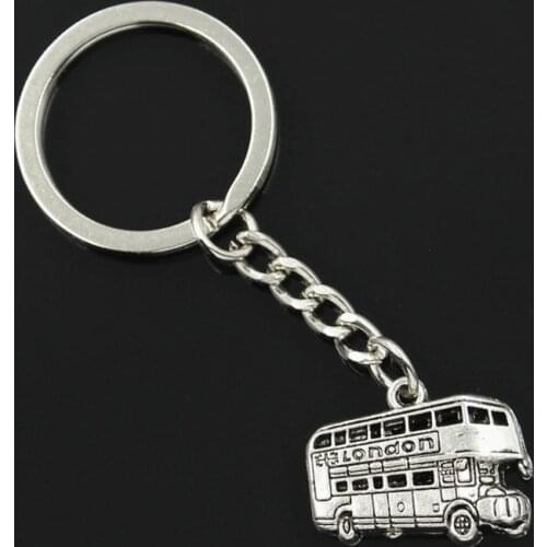New Fashion Men 30mm Keychain DIY Metal Holder Chain Vintage London Bus Car 20x25mm Silver Color Pendant Gift