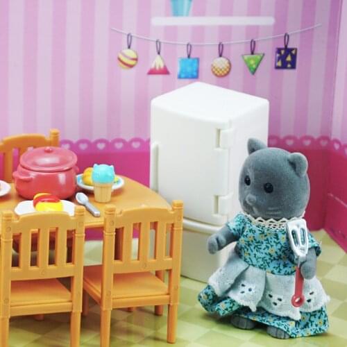 New Forest Animal Blue Cat Family 1:12 Dollhouse Accessory Kitchen Utensils Pan Set Miniature Food Montessori Toys For Girl Gift