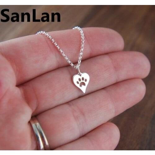 1pcs ladies Animal Palm Paw cat pets Jewelry dog paw Heart shaped paw print charm necklace women girl gift SanLan