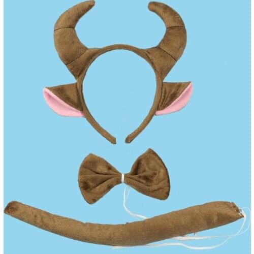 Animal Ear Bull Horn Headband Cosplay Props Birthday Party Carnival Cartoon Cosplay Halloween Costume for Kids Adult Christmas