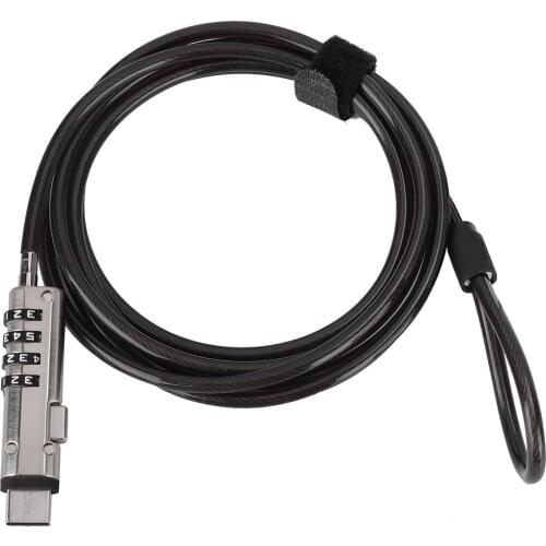 4 Digital Password Unlock Notebook Computer Lock Security Anti-Theft Cable Lock Password Anti-Theft Security USB Lock Black