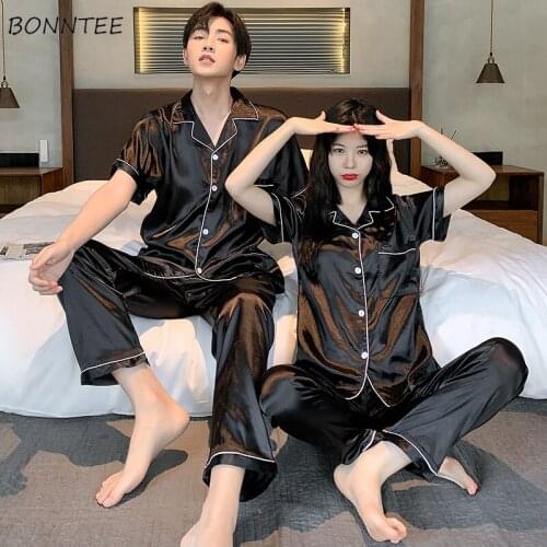 Plus Size M-5XL Pajama Sets Men Oversize Short Sleeve Button-up Oversize Soft Sleepwear Breathable Pajamas Male Fashion Couples