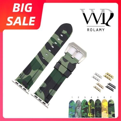 Rolamy 38 40 42 44mm Camo Yellow Pure Silicone Rubber Watchband Replacement Wrist Watch band Strap For Iwatch Series 4/3/2/1